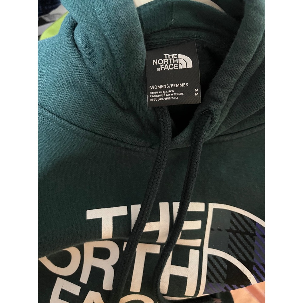 The North Face Womens Green Plaid Logo Pullover Hoodie Sweatshirt Medium - Picture 3 of 5